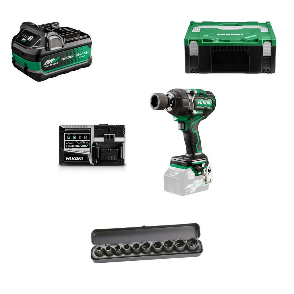 HiKoKi Akku Schlagschrauber WR36DEW2Z+Steckschlüssel-Set + Akku+Schnellladegerät HiKoKi Akku Schlagschrauber WR36DEW2Z+Steckschlüssel-Set + Akku+Schnellladegerät