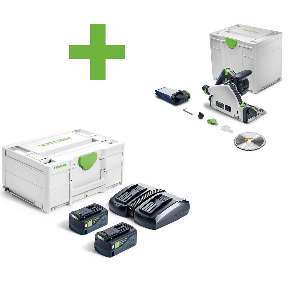 Festool Akku-Tauchsäge TSC 55 KSEB-Basic + Energie-Set SYS 18V 2x5,0/TCL6DUO Festool Akku-Tauchsäge TSC 55 KSEB-Basic + Energie-Set SYS 18V 2x5,0/TCL6DUO