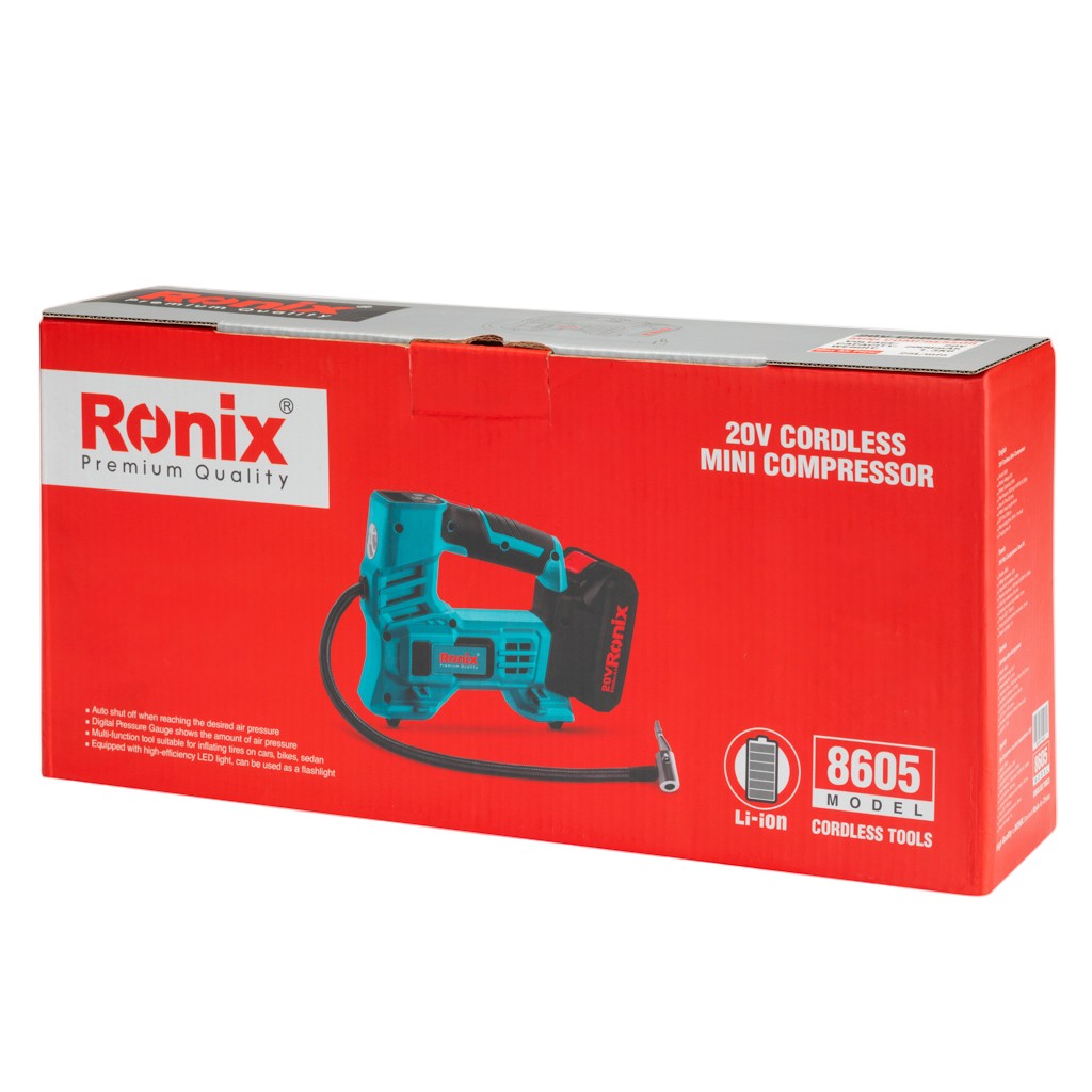 Ronix Mini Kompressor 20V 2 Ah Akku 10,35 bar 150 PSI für Makita 18V 8605 Ronix Mini Kompressor 20V 2 Ah Akku 10,35 bar 150 PSI für Makita 18V 8605