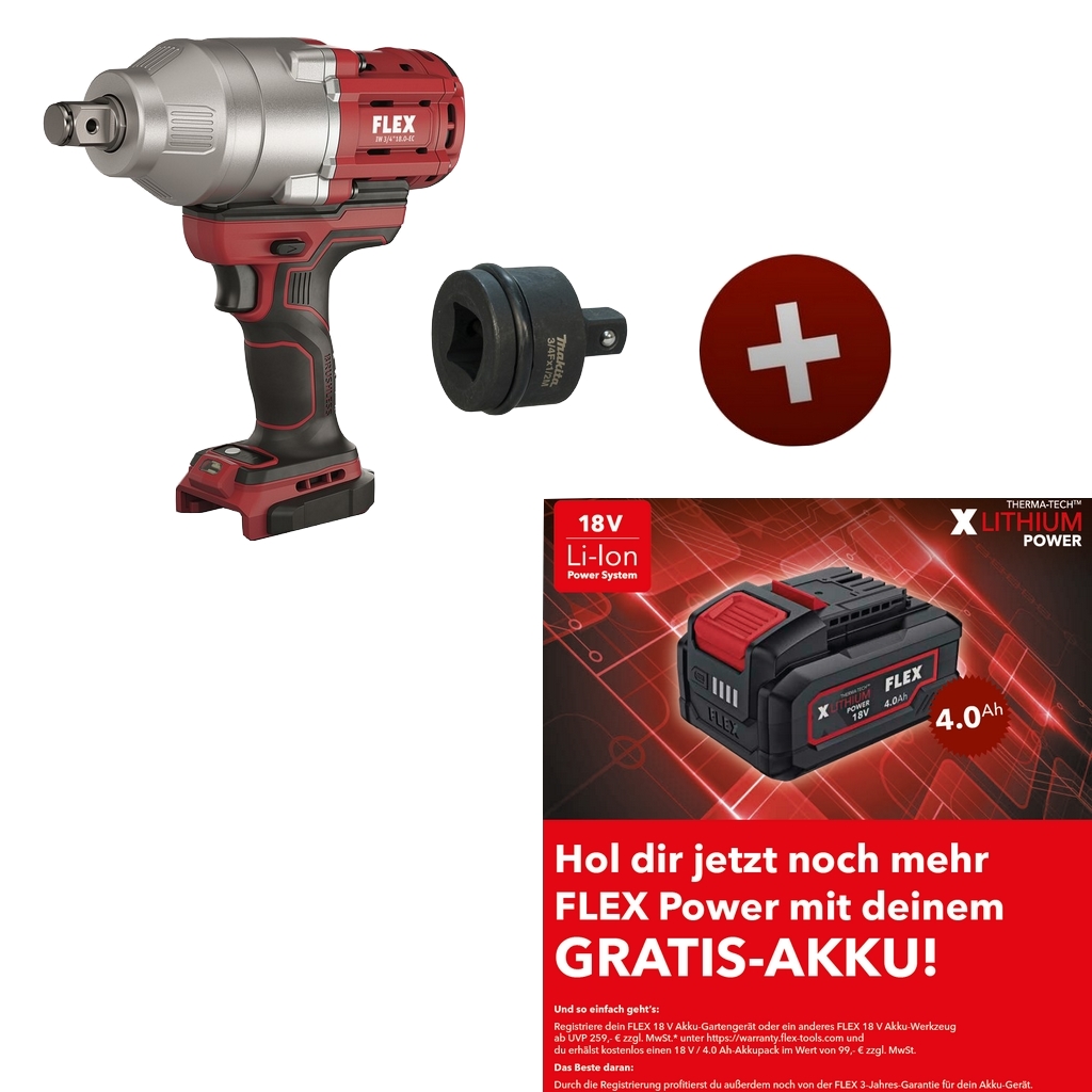 Flex Akku-Schlagschrauber IW 3/4" 18.0-EC C Nr. 492612 + Adapter E-24985 Flex Akku-Schlagschrauber IW 3/4" 18.0-EC C Nr. 492612 + Adapter E-24985