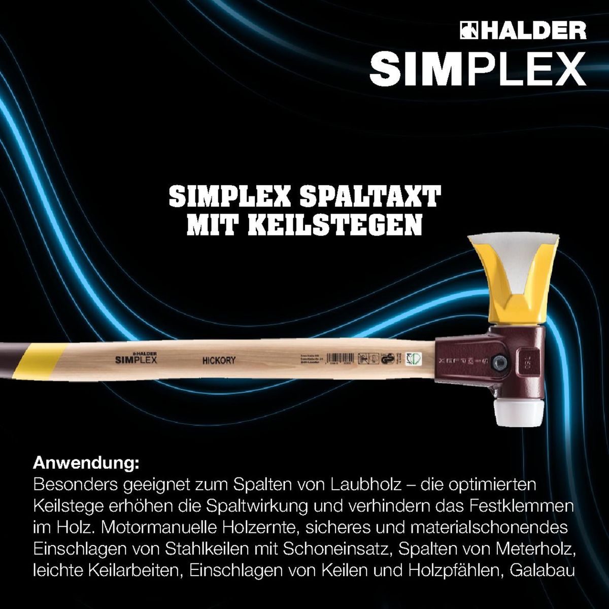 Halder SIMPLEX Spaltaxt mit Keilstegen Hickorystiel 50 mm 2840 g 3007.751 Halder SIMPLEX Spaltaxt mit Keilstegen Hickorystiel 50 mm 2840 g 3007.751
