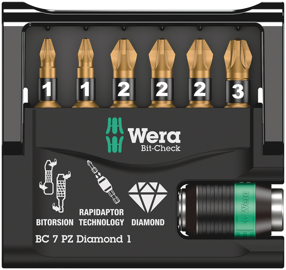 Wera Bit-Check 7 PZ Diamond 1 SB, 7-teilig 05073534001 Rapidaptor Universal Wera Bit-Check 7 PZ Diamond 1 SB, 7-teilig 05073534001 Rapidaptor Universal