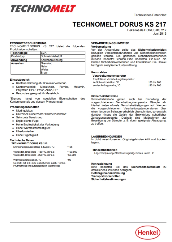 Dorus Schmelzkleber KS 217 natur für Kantenanleimmaschinen 2 kg Pack Kleber Dorus Schmelzkleber KS 217 natur für Kantenanleimmaschinen 2 kg Pack Kleber