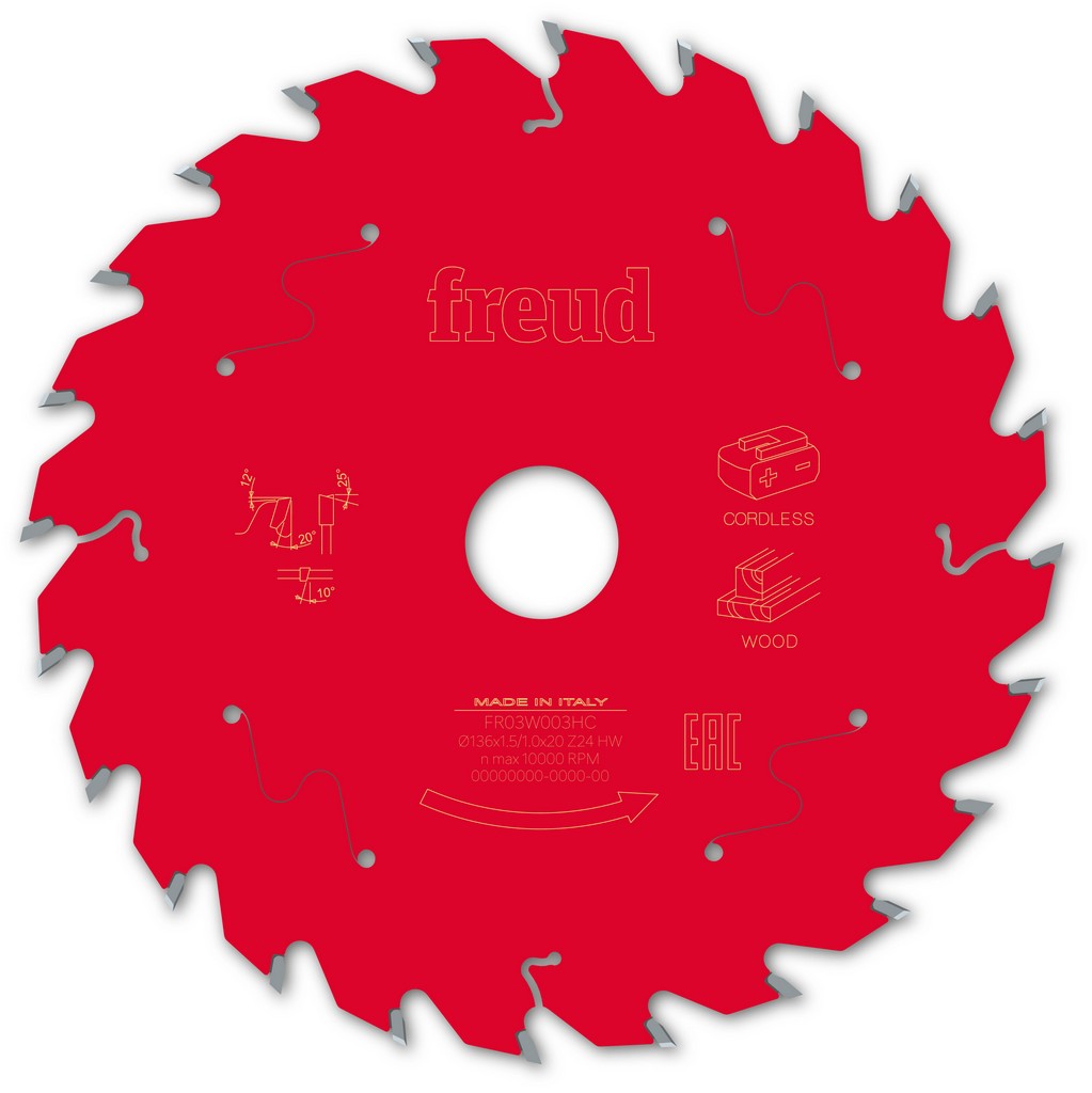 Freud Kreissägeblatt FR03W003HC 136x20x1,5/1,0mm Z24 Akku Handsäge F03FS10044 Freud Kreissägeblatt FR03W003HC 136x20x1,5/1,0mm Z24 Akku Handsäge F03FS10044