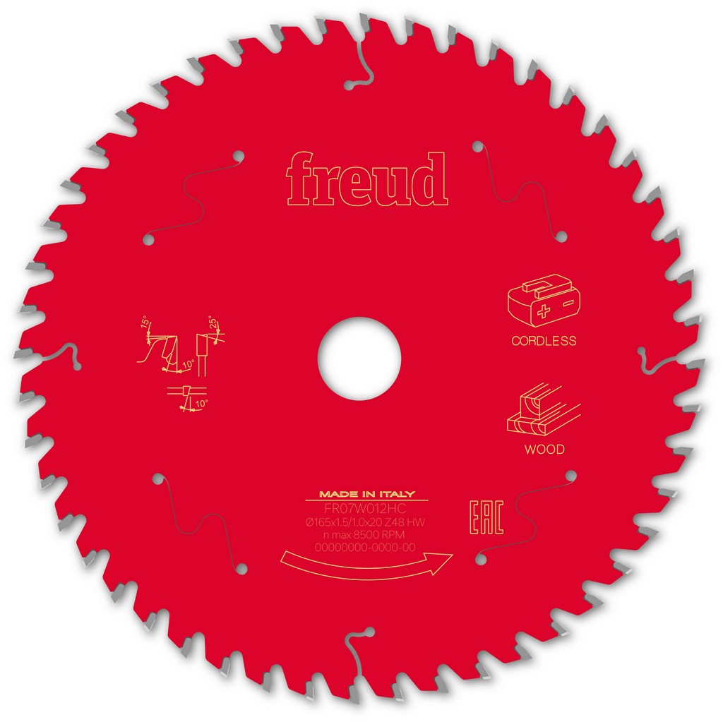 Freud Kreissägeblatt FR07W012HC 165x20x1,5/1mm Z48 Akku-Handsäge Holz F03FS10054 Freud Kreissägeblatt FR07W012HC 165x20x1,5/1mm Z48 Akku-Handsäge Holz F03FS10054