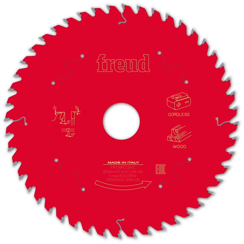Freud Kreissägeblatt FR13W012HC 190x30x1,5/1mm Z48 Akku Handkreissäge F03FS10059 Freud Kreissägeblatt FR13W012HC 190x30x1,5/1mm Z48 Akku Handkreissäge F03FS10059