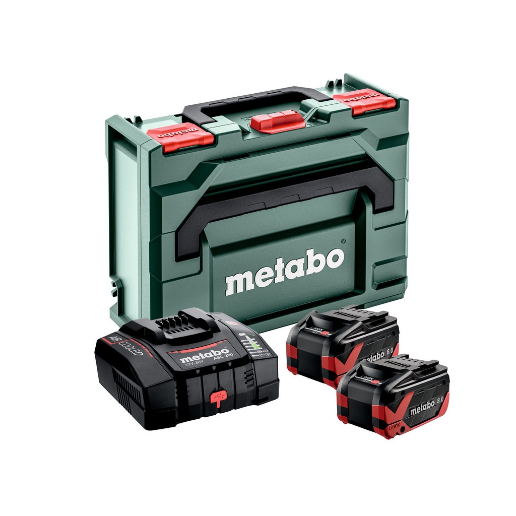 Metabo Basis Set 2x LIHDX 8.0 AH ASC 290 metaBOX 145 Ladegerät CAS 685305000 Metabo Basis Set 2x LIHDX 8.0 AH ASC 290 metaBOX 145 Ladegerät CAS 685305000