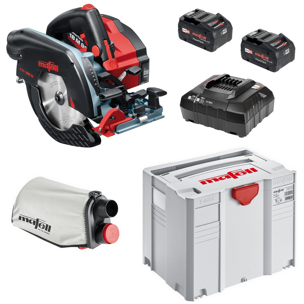 Mafell Akku Handkreissäge K55 18M bl im T-Max 1x Ladegerät 2x Akku CAS 91D601 Mafell Akku Handkreissäge K55 18M bl im T-Max 1x Ladegerät 2x Akku CAS 91D601