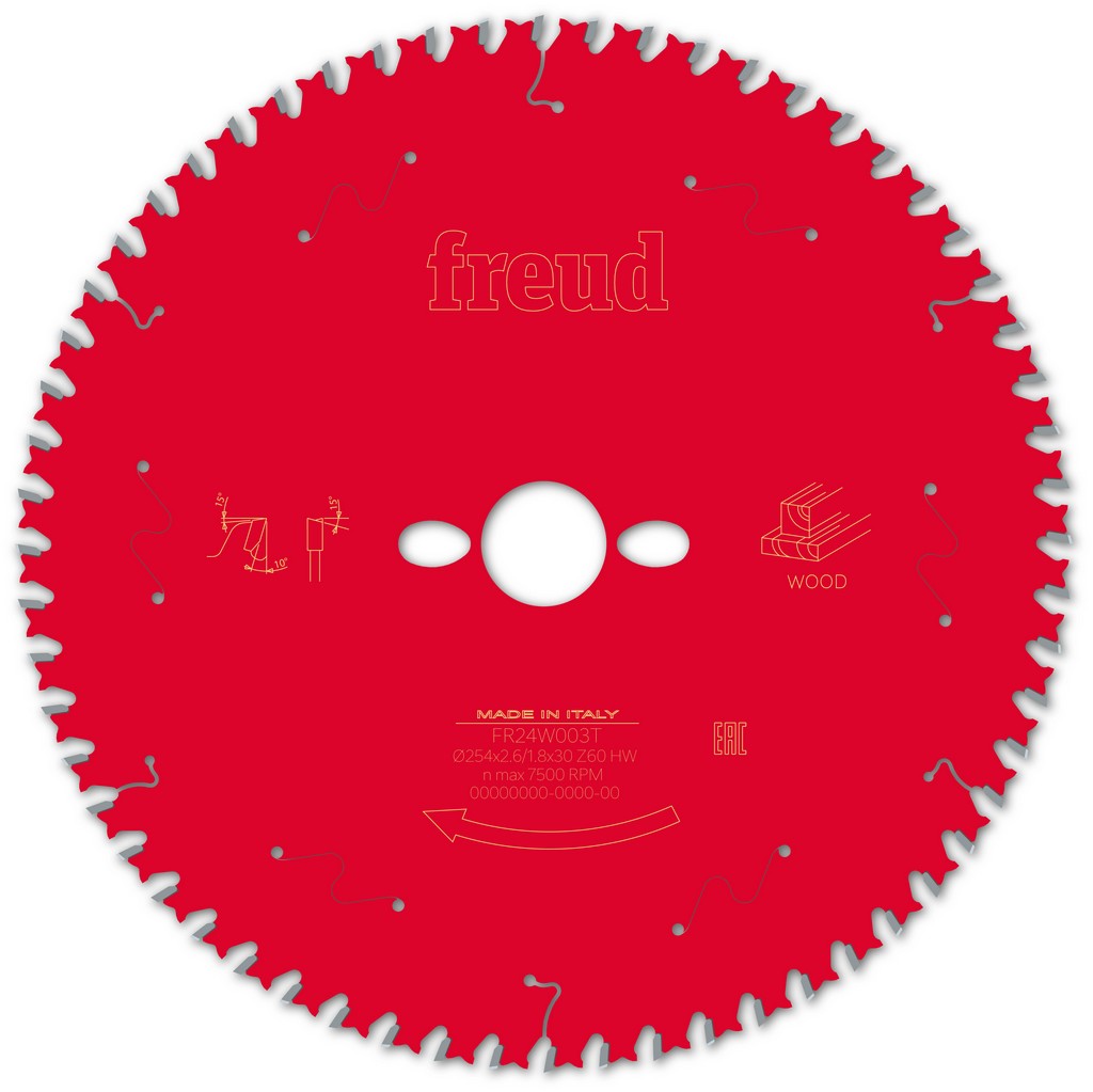 Freud Kreissägeblatt FR24W003T 254x30x2,8/1,6mm Z60 Tischkreissägen F03FS09780 Freud Kreissägeblatt FR24W003T 254x30x2,8/1,6mm Z60 Tischkreissägen F03FS09780