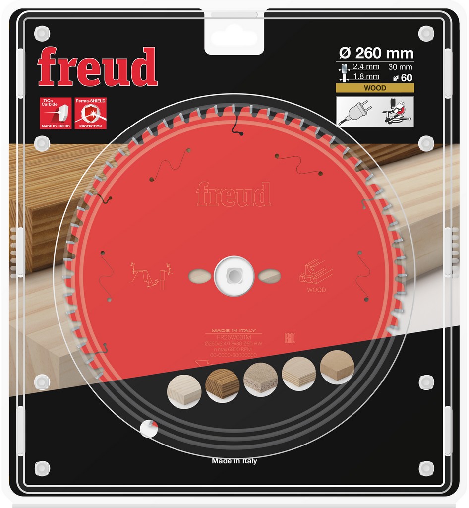 Freud Kreissägeblatt FR26W001M 260x30x2,4/1,8mm Z60 Holz Kappsägen F03FS09760 Freud Kreissägeblatt FR26W001M 260x30x2,4/1,8mm Z60 Holz Kappsägen F03FS09760