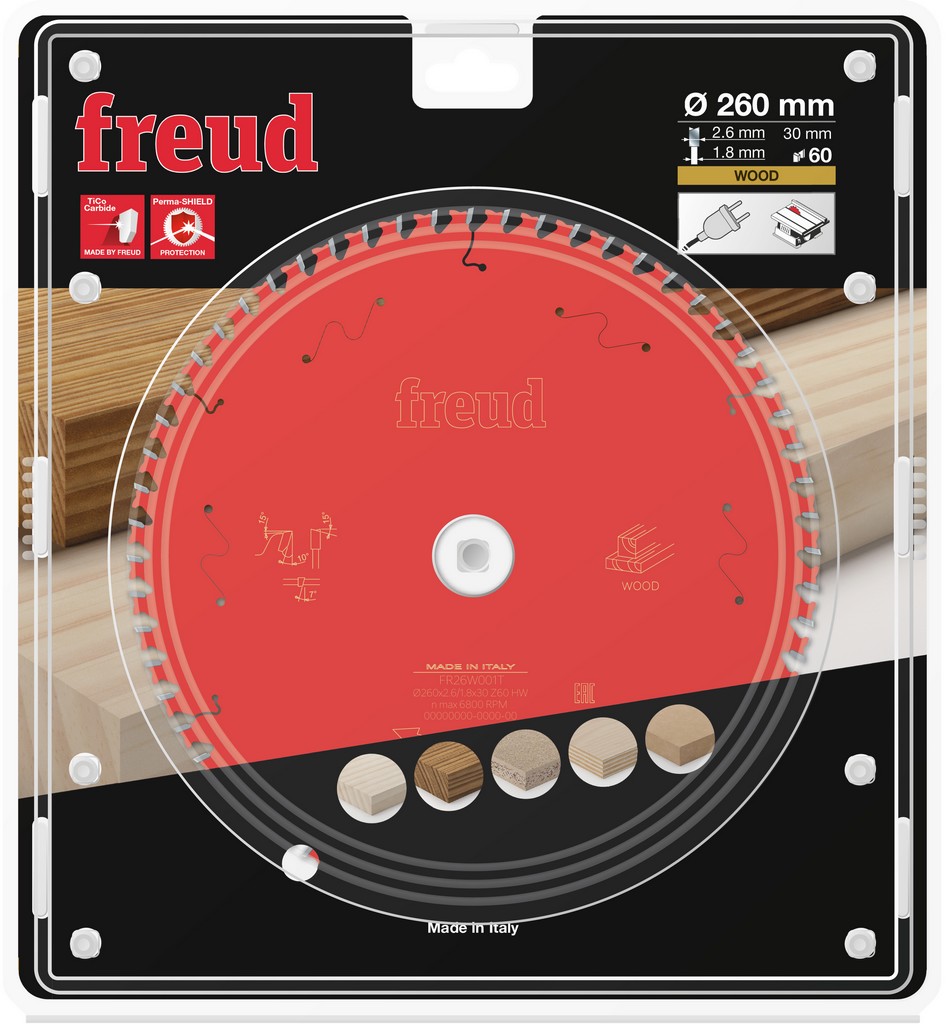Freud Kreissägeblatt FR26W001T 260x30x2,6/1,8mm Z60 Tischkreissägen F03FS09782 Freud Kreissägeblatt FR26W001T 260x30x2,6/1,8mm Z60 Tischkreissägen F03FS09782