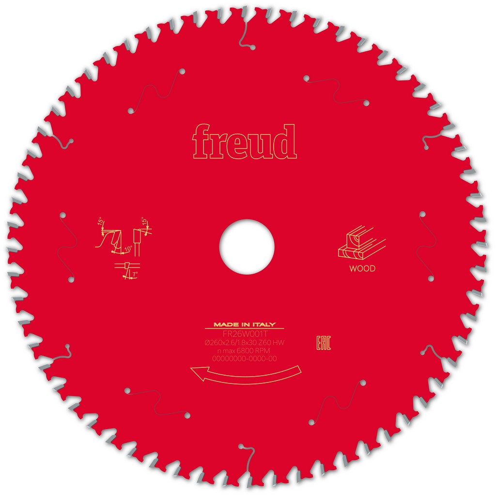 Freud Kreissägeblatt FR26W001T 260x30x2,6/1,8mm Z60 Tischkreissägen F03FS09782 Freud Kreissägeblatt FR26W001T 260x30x2,6/1,8mm Z60 Tischkreissägen F03FS09782