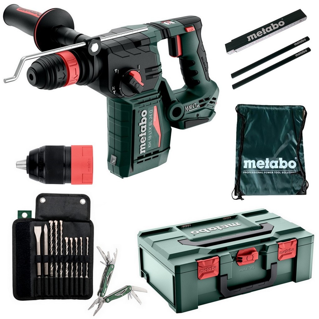 Metabo Akku Kombihammer KH 18 LTX BL 24 Q CAS + Bohrer- Meißelset + Sportbeutel Metabo Akku Kombihammer KH 18 LTX BL 24 Q CAS + Bohrer- Meißelset + Sportbeutel