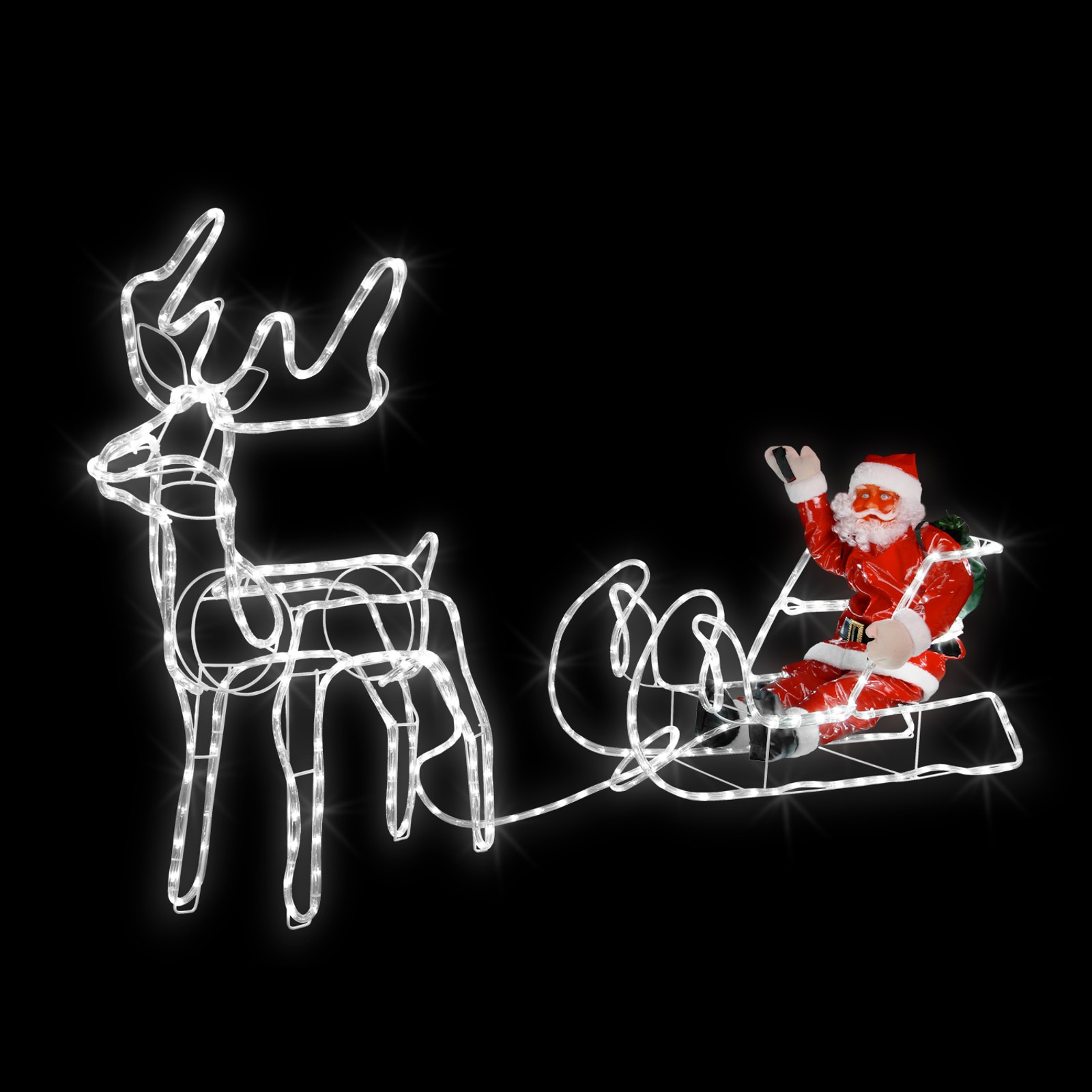 LED Rentier mit Schlitten und Weihnachtsmann | 210 cm lang, 432 LEDs
