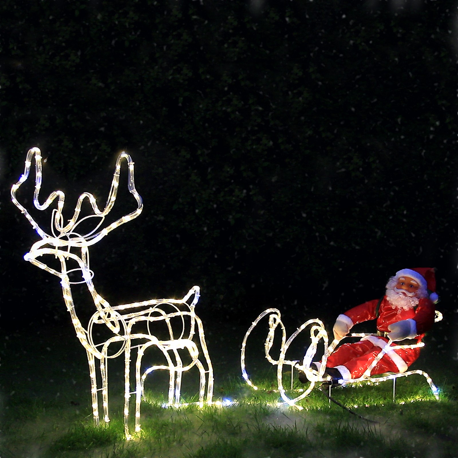 LED Rentier mit Schlitten und Weihnachtsmann | 210 cm lang, 432 LEDs
