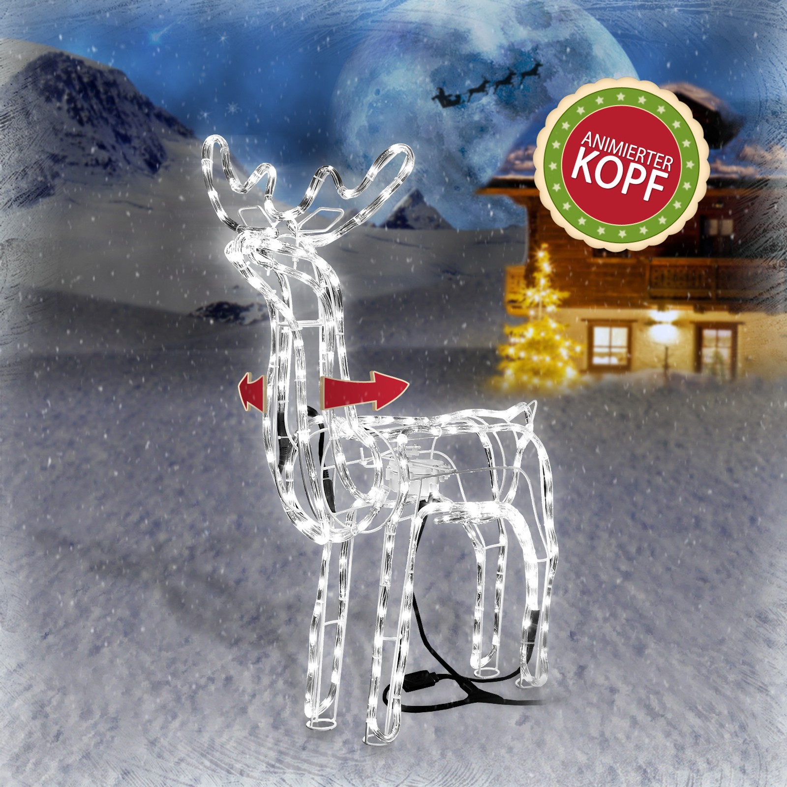 LED Rentier mit motorgesteuertem Kopf und einzelnen Flash-LEDs