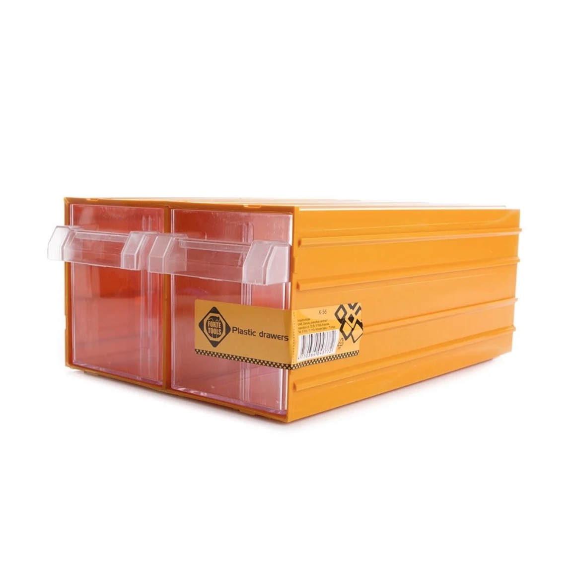 FORTE Tools K-56 Aufbewahrungsbox in 21.2x30.2x12.6 cm, Schubladenbox, Transparent, Kunststoff, mit 2 Schubladen