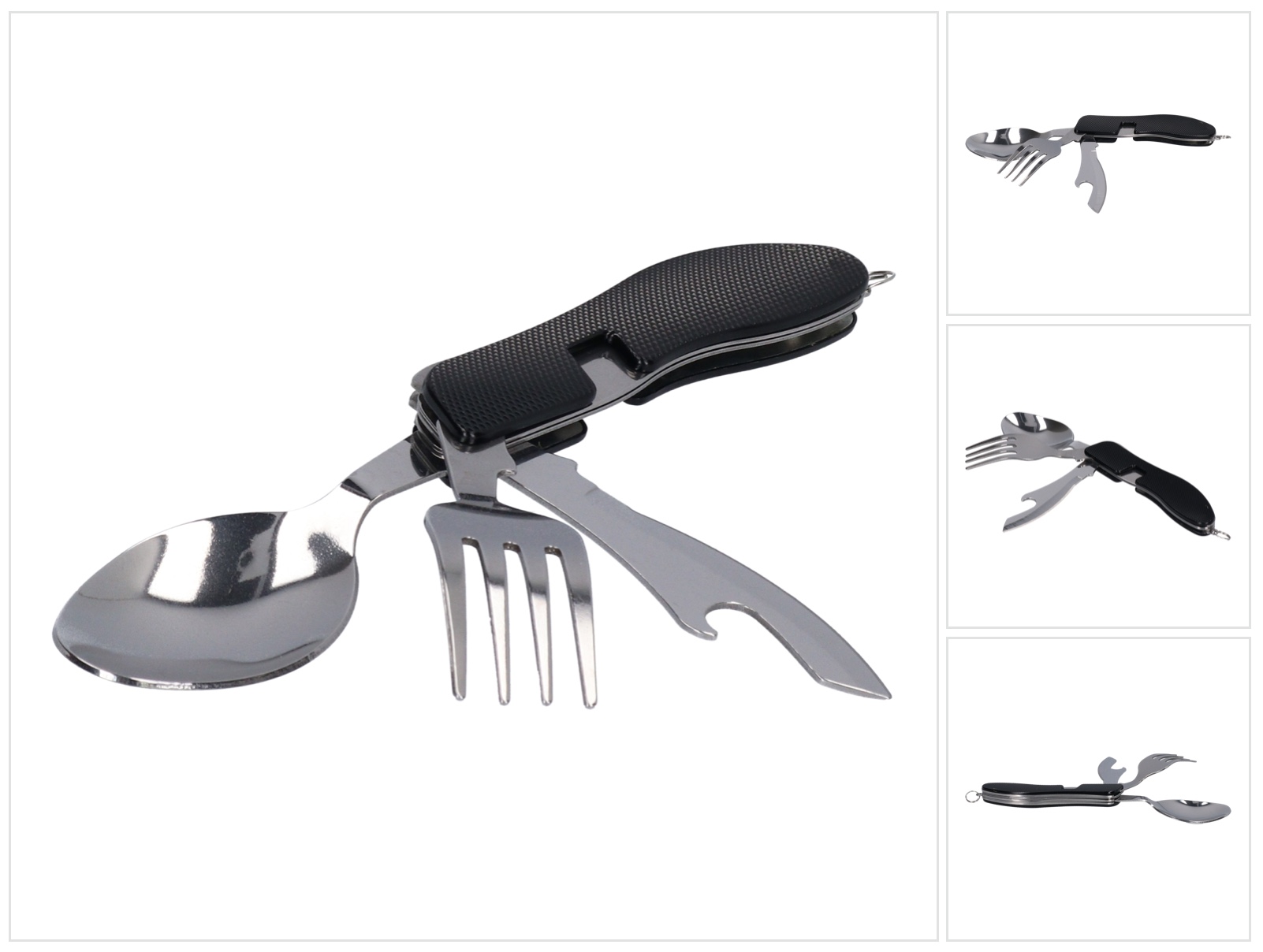 Toolbrothers 4 in 1 Multifunktions - Besteck Set in schwarz aus Löffel, Messer, Gabel