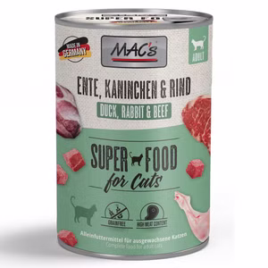 MACs Cat Ente Kaninchen Rind getreidefreies Futter für Katzen 6x400g