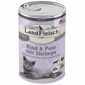 LandFleisch Cat Adult Pastete mit Rind Pute Shrimps 400g