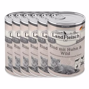 LandFleisch Cat Kitten Pastete Rind Huhn Wild 6x400g