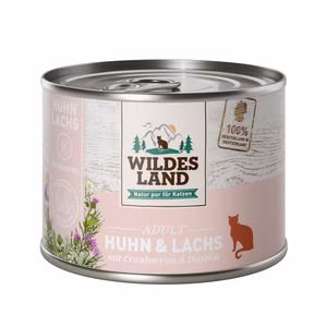 Wildes Land Huhn und Lachs getreidefrei für Katzen 6x200g MHD 5/26