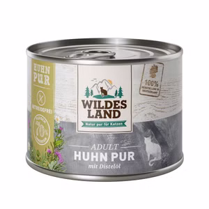 Wildes Land Huhn Pur mit Distelöl Monofutter für Katzen 6x200g