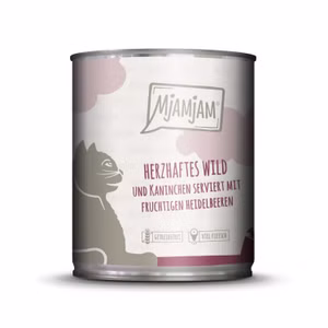 MjAMjAM herzhaftes Wild und Kaninchen an fruchtigen Heidelbeeren für Katzen 800g
