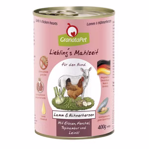 GranataPet Lieblings Mahlzeit Lamm Hühnerherzen für Hunde 6x800g