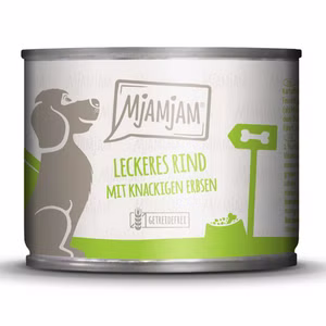 MJAMJAM leckeres Rind an gekochten Kartoffeln mit knackigen Erbsen für Hunde 200g