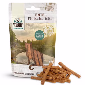 Wildes Land Fleischsticks Ente getreidefreier Katzensnack 50g Ente
