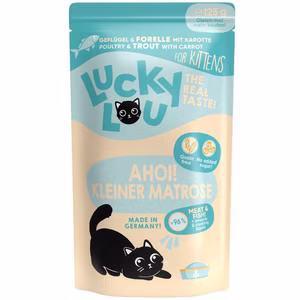 Lucky Lou Kitten Geflügel Forelle mit Karotte für junge Katzen 125g