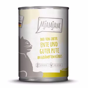 MJAMJAM DUO von zarter Ente Pute an gedämpftem Kürbis für Katzen 400g