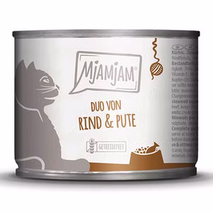 MjAMjAM DUO leckeres Rind und gute Pute an gedämpftem Kürbis für Katzen 200g