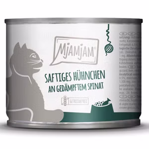 MjAMjAM saftiges Hühnchen an gedämpftem Spinat für Katzen 200g