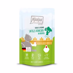 MjAMjAM Quetschie Chicks and Friends saftiges Hühnchen an Brokkoli für Katzen 125g