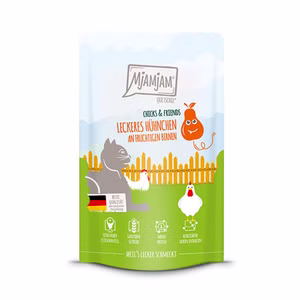 MjAMjAM Quetschie Chicks and Friends leckeres Hühnchen an fruchtigen Birnen für Katzen 125g