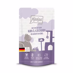 MjAMjAM Quetschie DUO von saftigem Hühnchen und Kaninchen an gedämpftem Kürbis für Katzen 125g