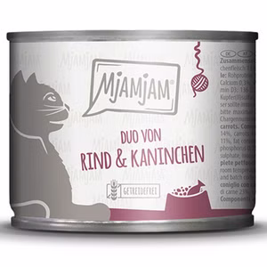 MjAMjAM DUO von schmackhaftem Rind und Kaninchen an Möhrchen für Katzen 200g