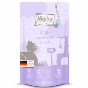 MjAMjAM Quetschie Kitten vorzügliches Kalb mit Lachsöl 125g