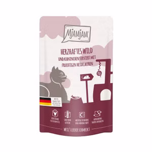 MjAMjAM Quetschie herzhaftes Wild und Kaninchen an fruchtigen Heidelbeeren für Katzen 125g