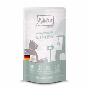 MjAMjAM Quetschie DUO von vorzüglichem Kalb und Hering für Katzen 125g