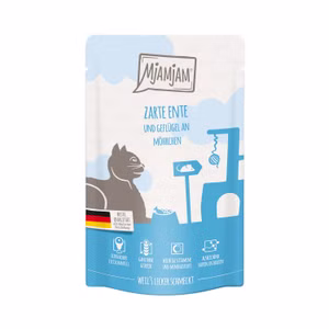 MjAMjAM Quetschie zarte Ente und Geflügel an Möhrchen für Katzen 125g