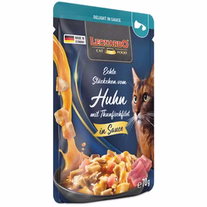 Leonardo Delight in Sauce Echte Stückchen vom Huhn mit Thunfischfilet 70g