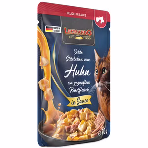 Leonardo Delight in Sauce Echte Stückchen vom Huhn an gezupftem Rindfleisch 70g