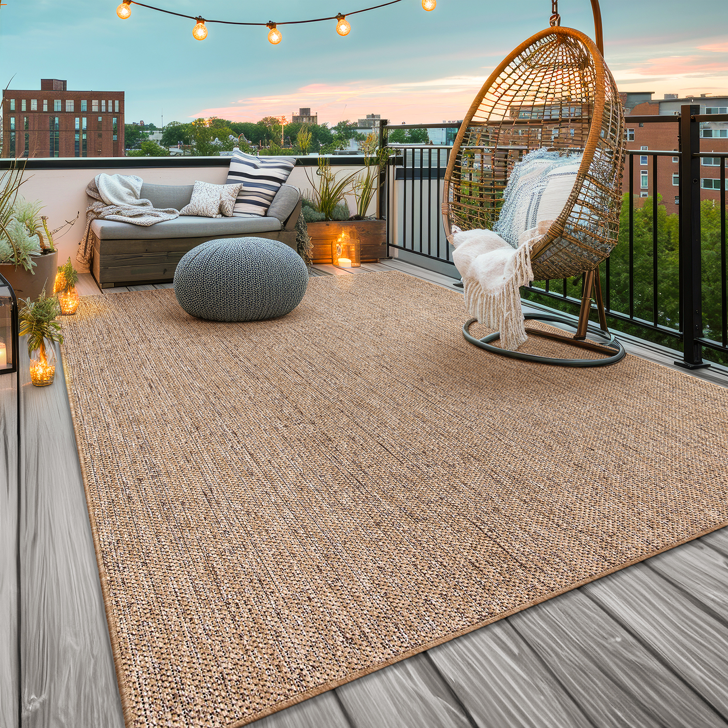 In-& Outdoorteppich Wetterfest Terrasse Uni Moderner Boho Abstrakt
