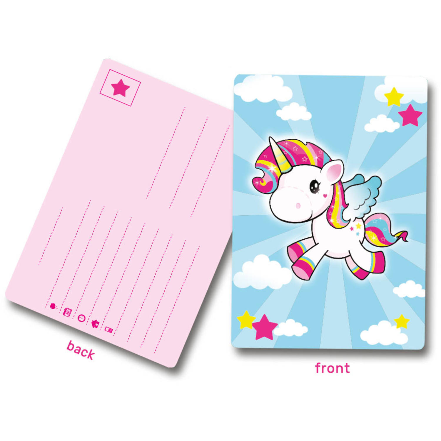 Folat Mädchen Blau/Rosa Grusskarte + Briefpapier, Einhorn-Einladungen (8 Stk.) - Image 3