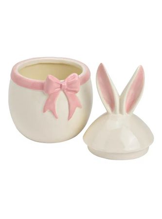 Porzellandose Hase mit Schleife Rosa/Weiß – Dekoschale für Ostern & Frühling – Tischdeko Osterdeko Schale – Süßigkeitenschale