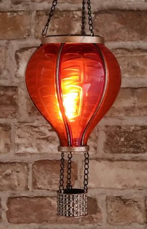 Heißluftballon LED mit Flammen Effekt zum hängen aus Eisen, Garten Deko Leuchte