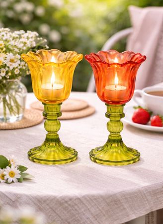 Windlicht Tulpe aus Glas, Dekoratives Teelichthalter-Design, Stilvolles Wohnaccessoire, Kerzenhalter